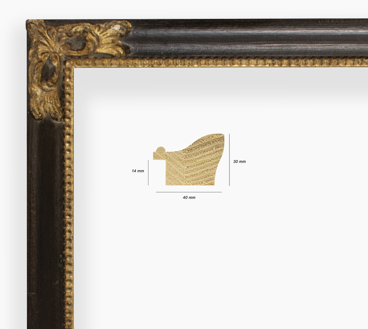 COR.247.601 marco de madera con ranura negra pan de oro