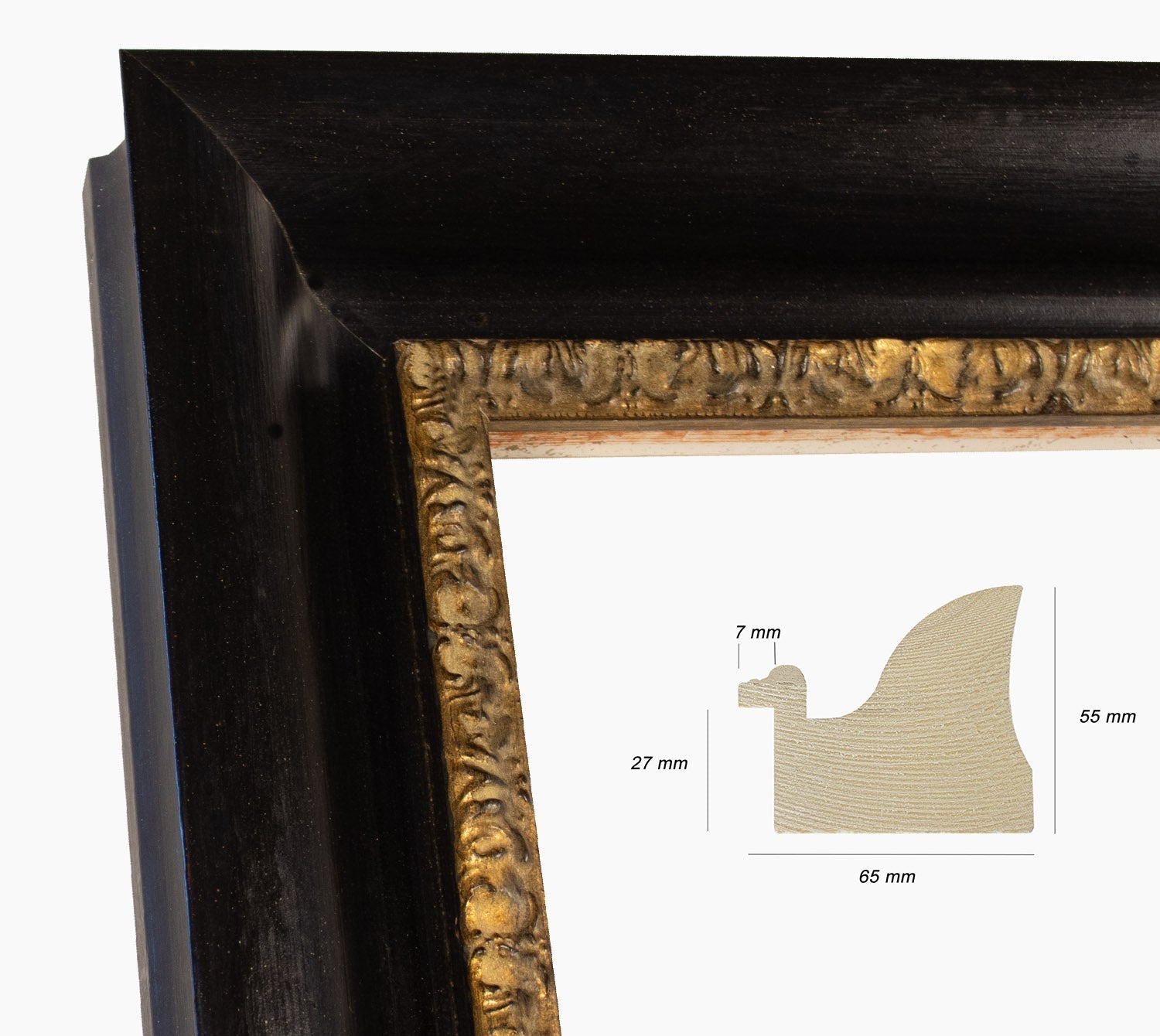 Ancho Antiguo Negro Marco de madera 50x60cm - Calidad superior