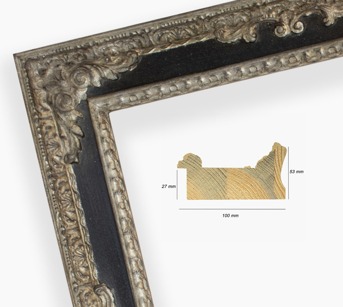 Miroirs ancien sur mesure noir et argent cor.743.602