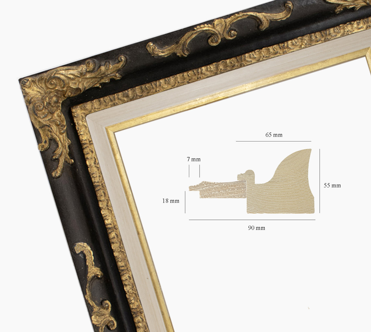 Cadre baroque noir a la feuille d'or COR430601135