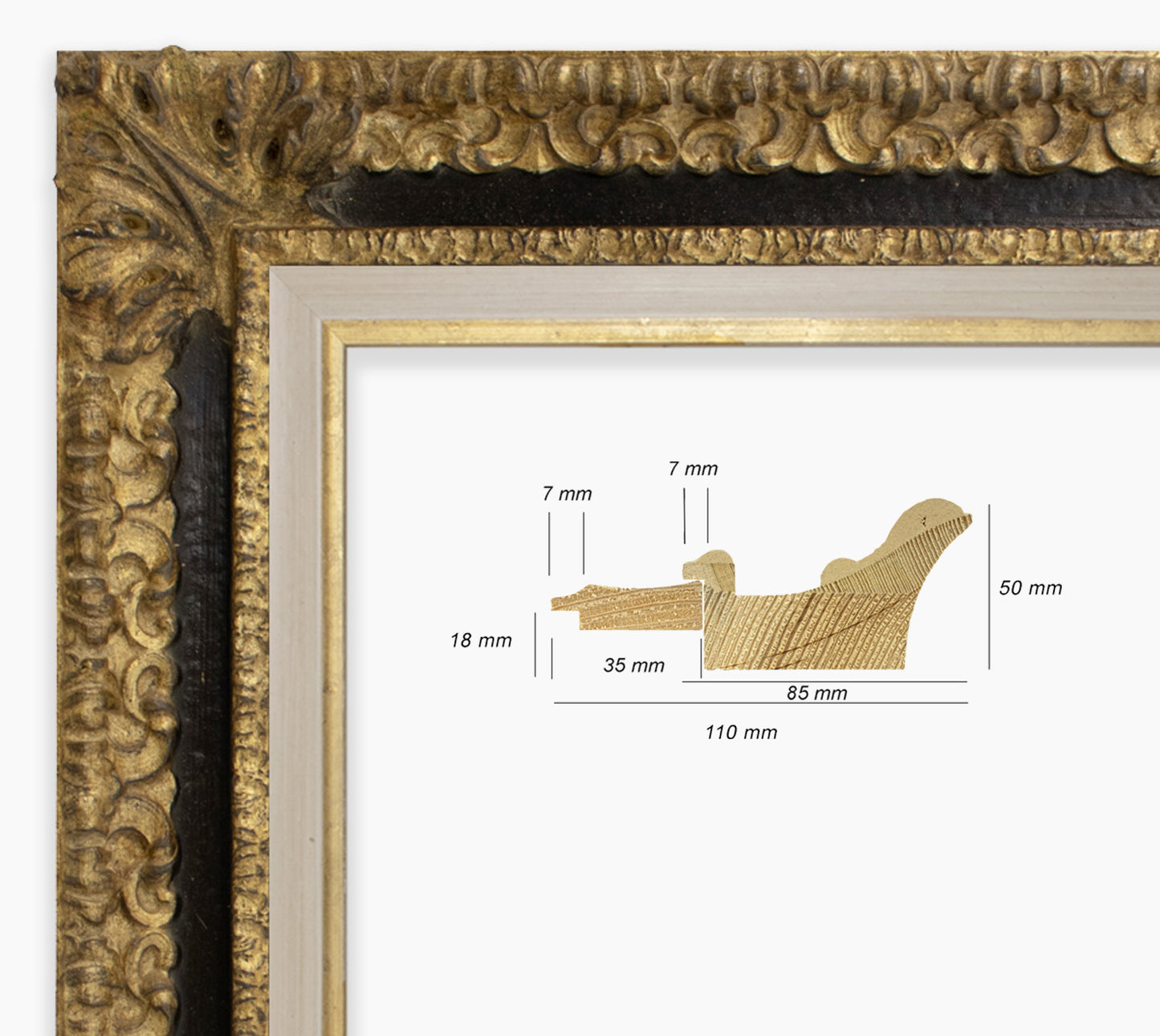 Cadre baroque noir a la feuille d'or COR4480601135