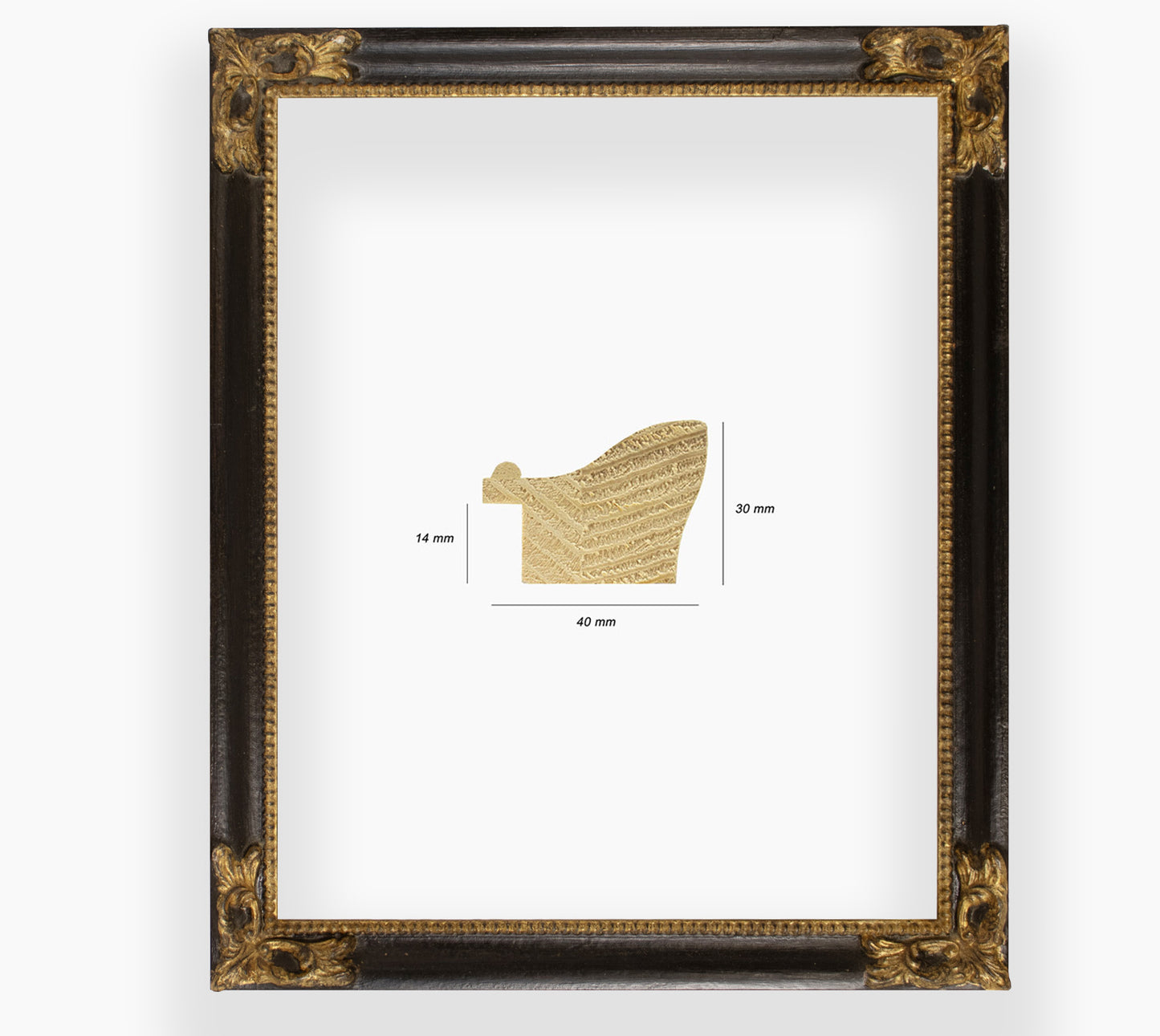COR.247.601 marco de madera con ranura negra pan de oro