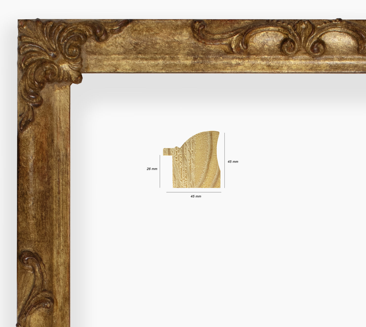 COR.227.230 marco de madera con pan de oro envejecido
