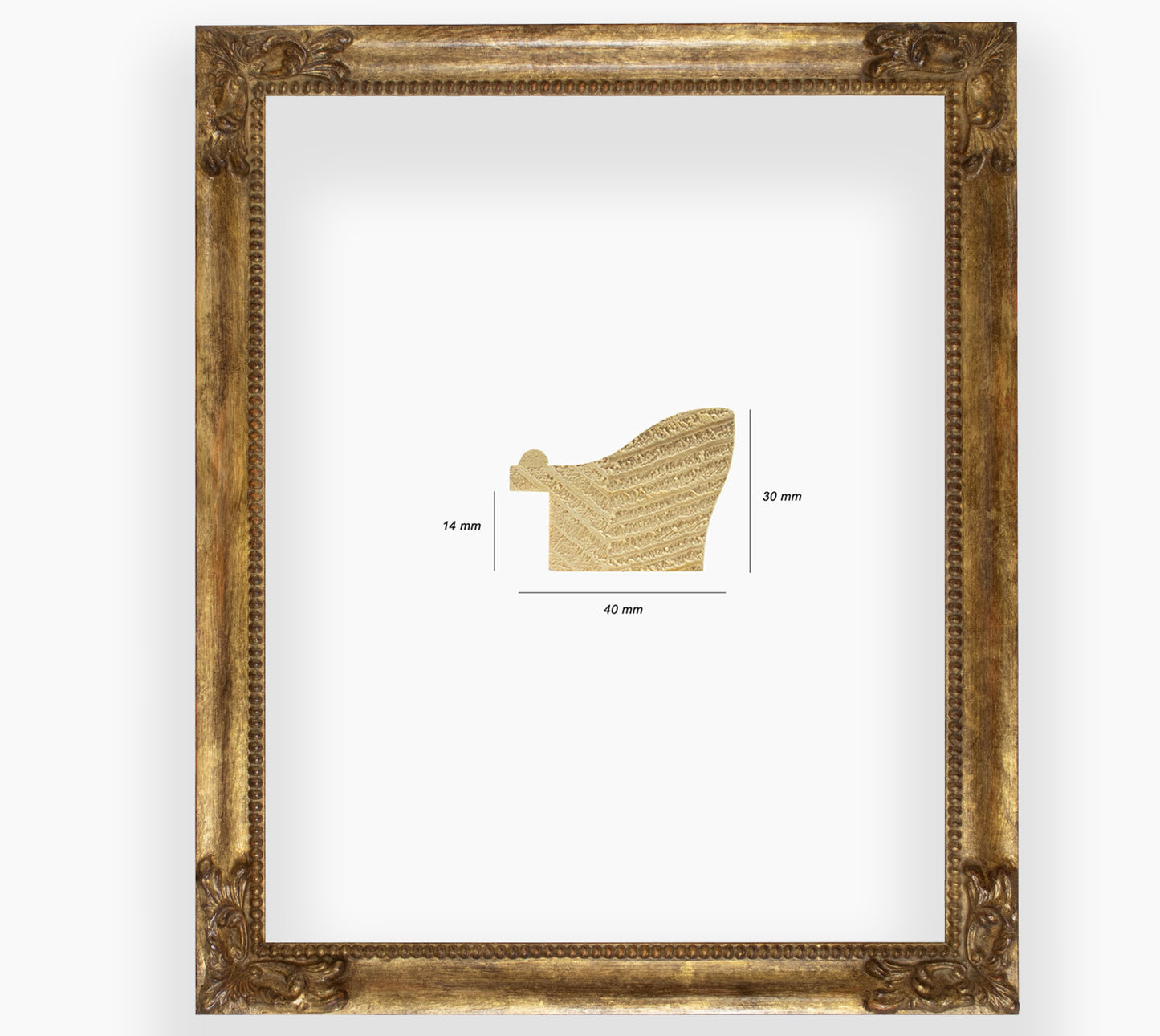 COR.247.230 marco de madera con pan de oro envejecido