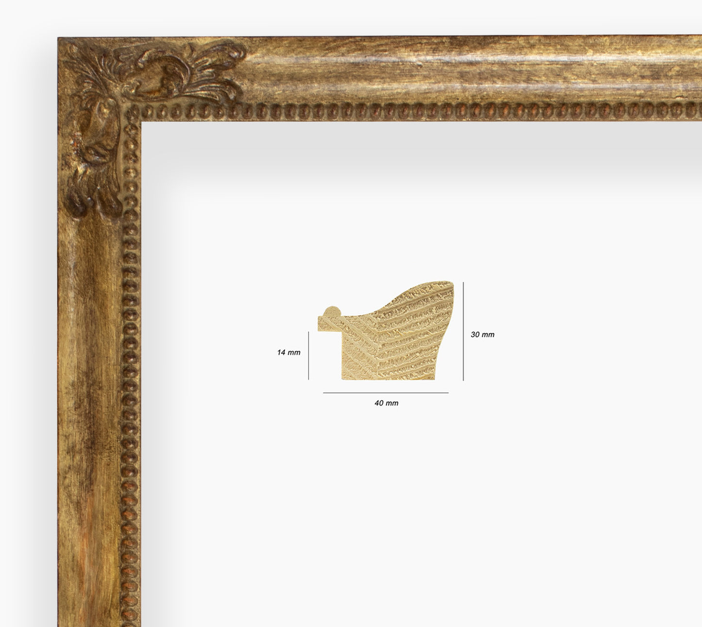 COR.247.230 marco de madera con pan de oro envejecido