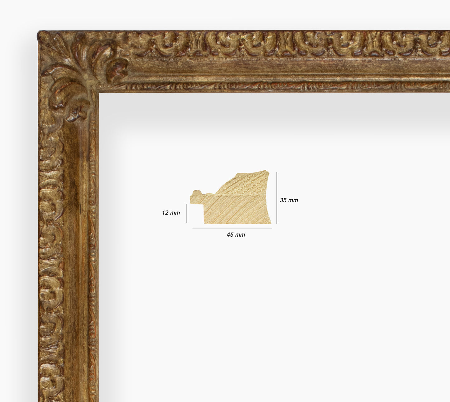 COR.325.230 marco de madera con pan de oro envejecido