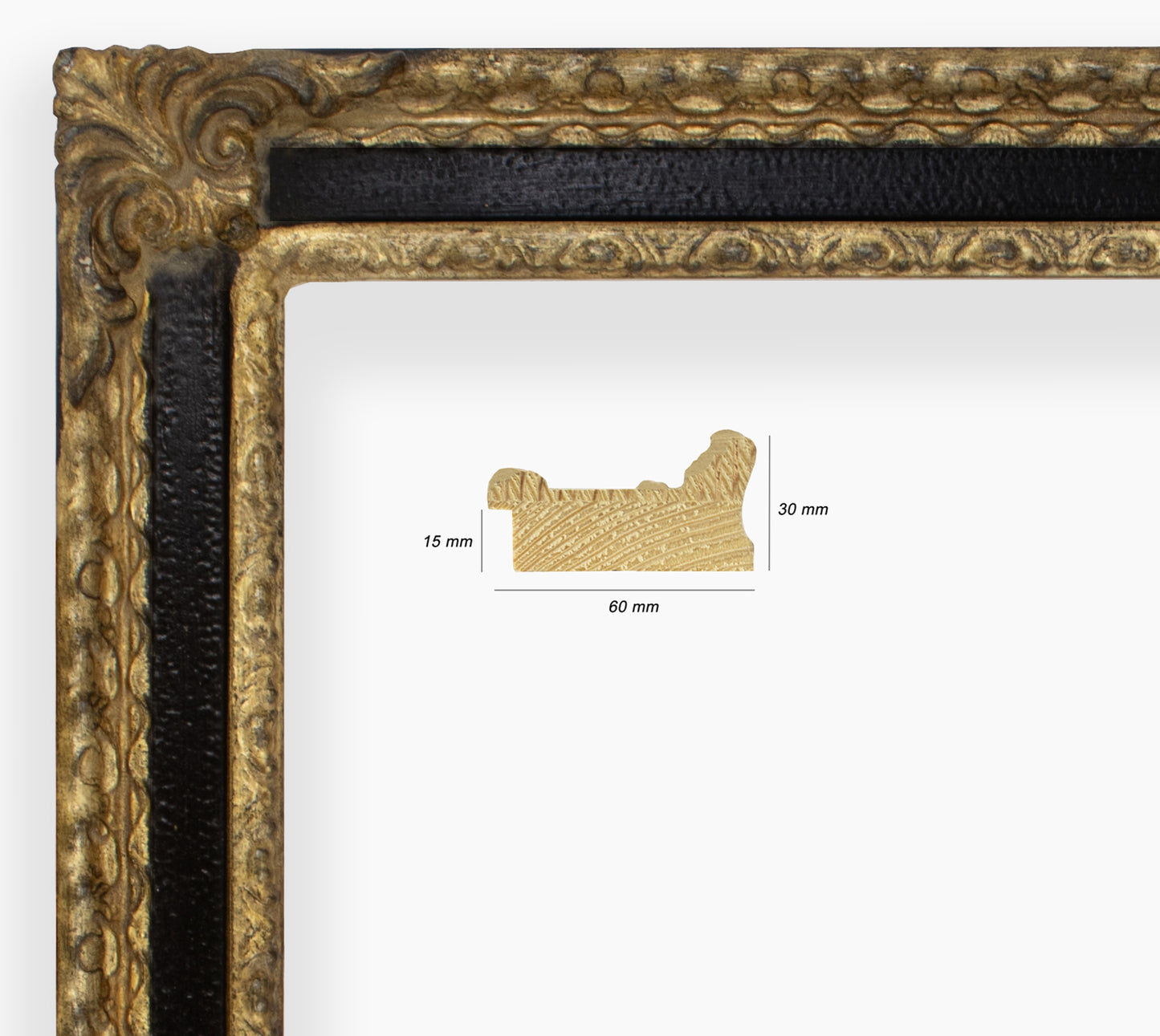 COR.343.601 marco de madera con ranura negra pan de oro