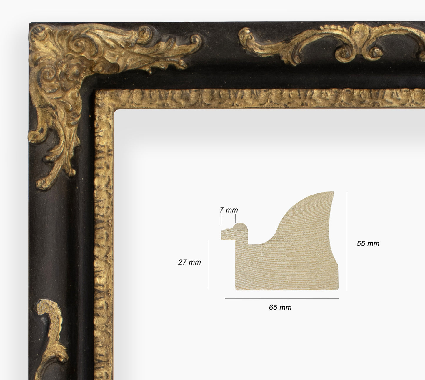 COR.430.601 marco de madera con ranura negra pan de oro