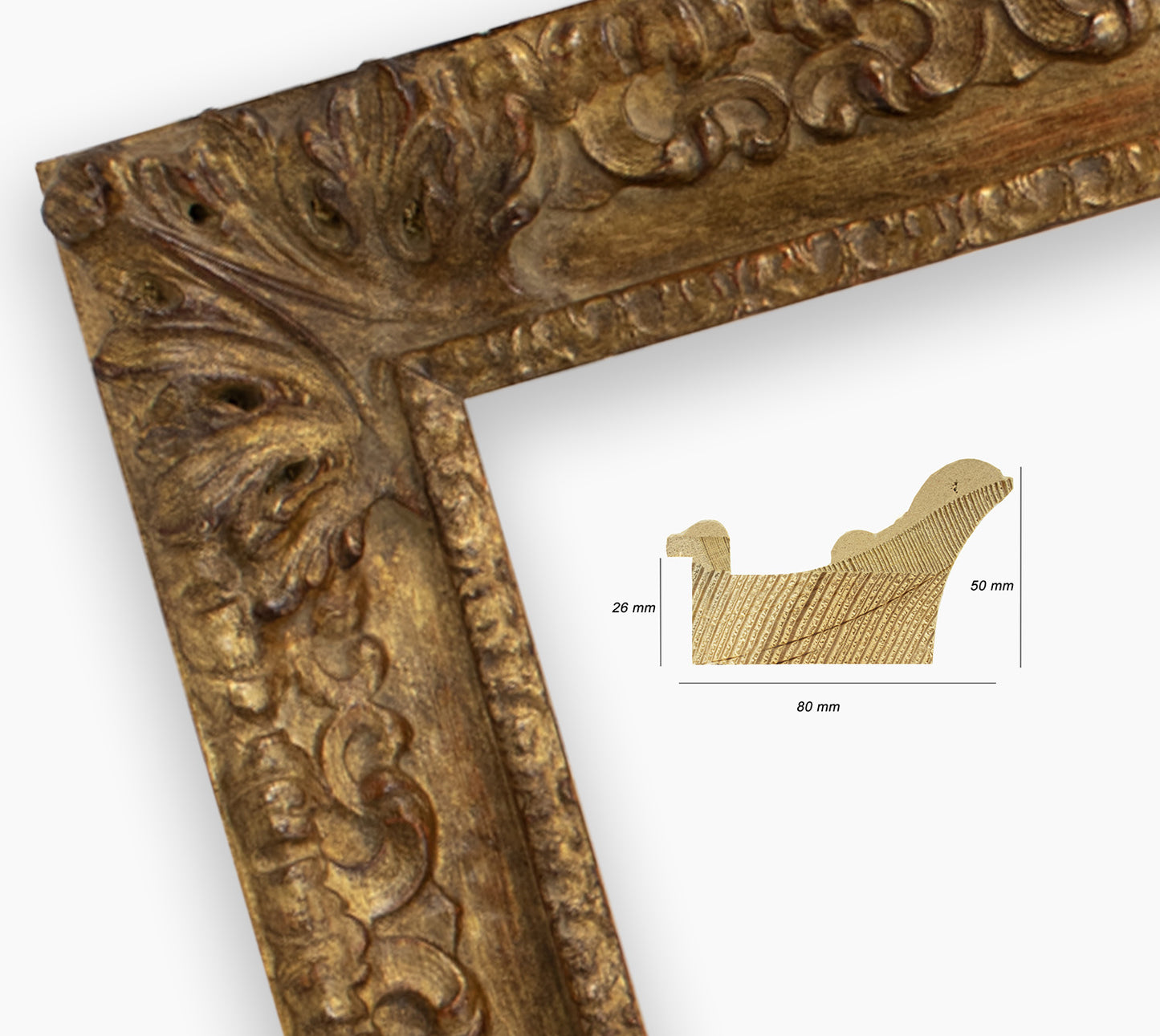 COR.4480.230 marco de madera con pan de oro envejecido