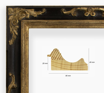 COR.739.601 marco de madera con ranura negra pan de oro