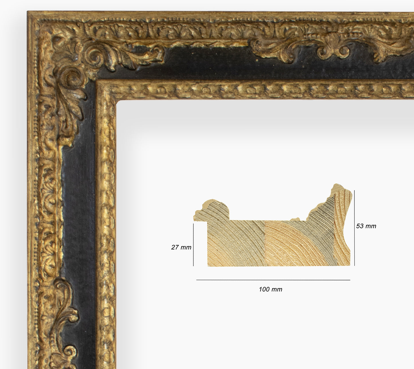 COR.743.601 marco de madera con ranura negra pan de oro