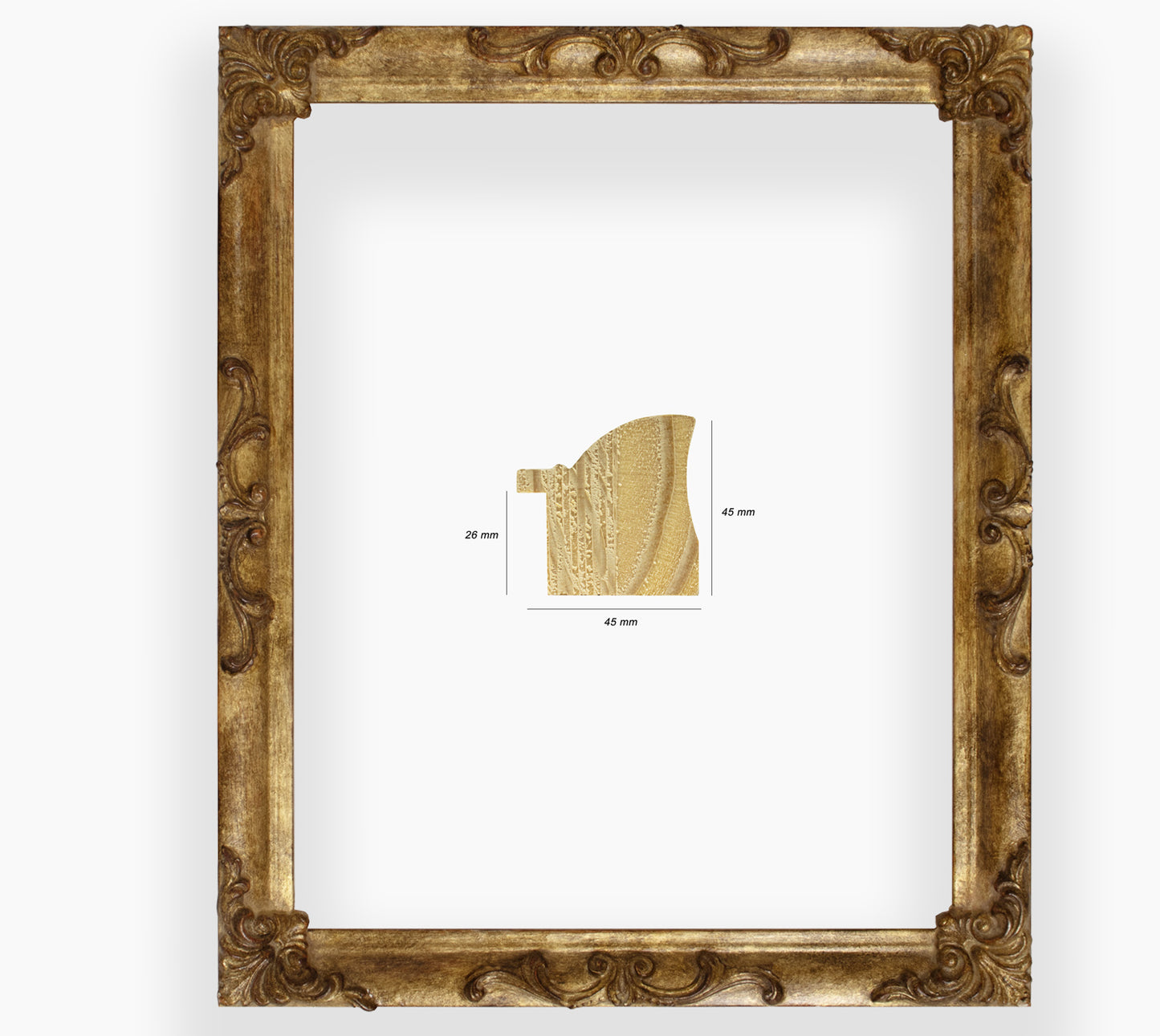 COR.227.230 marco de madera con pan de oro envejecido