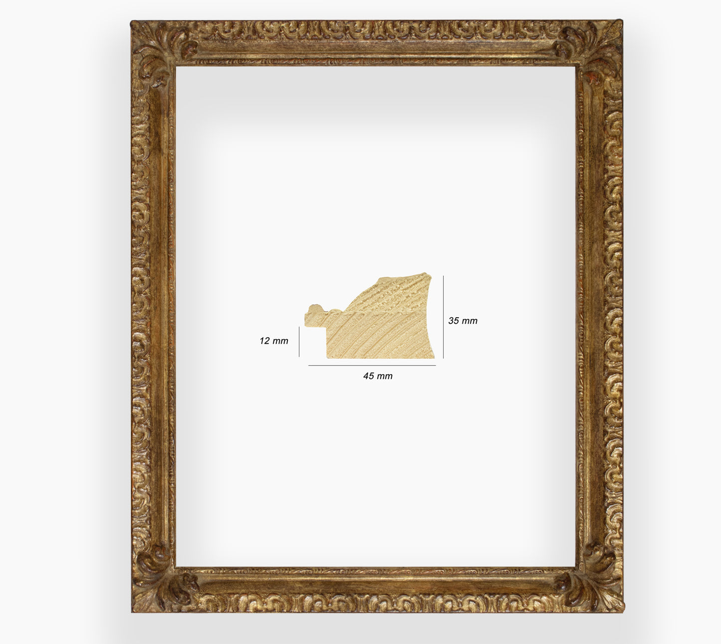 COR.325.230 marco de madera con pan de oro envejecido