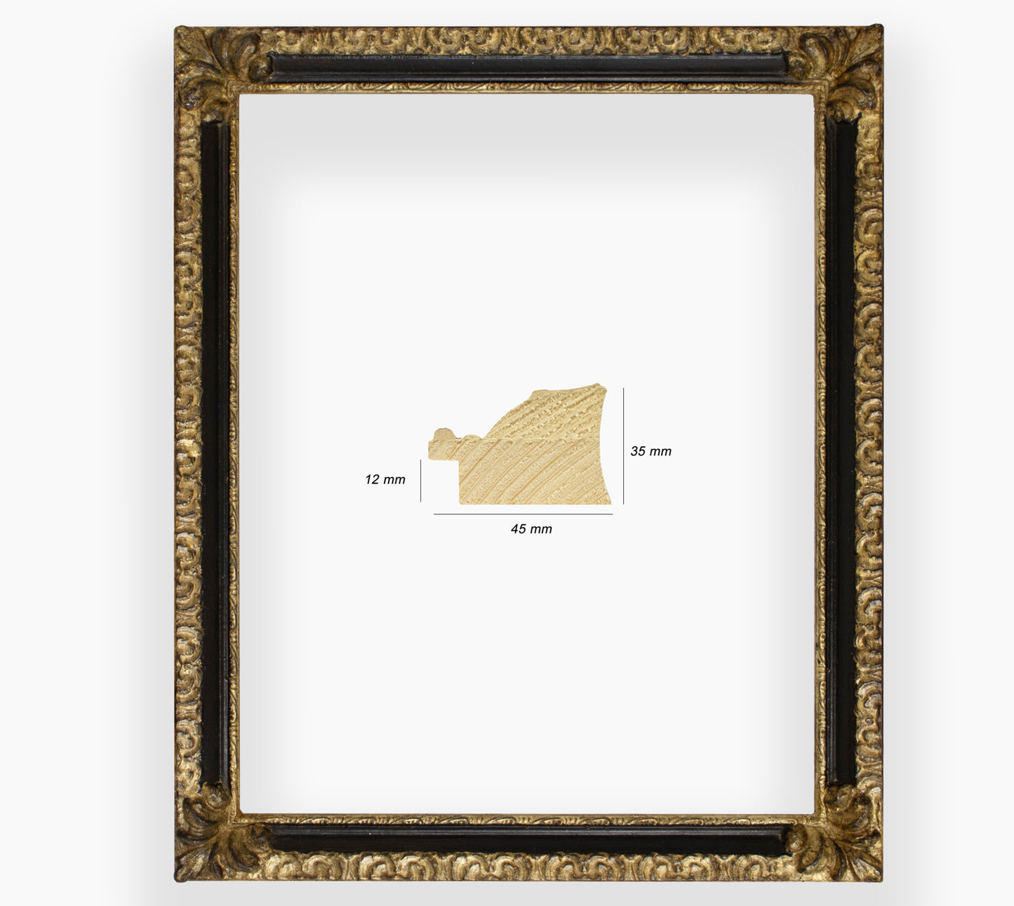 COR.325.601 marco de madera con ranura negra pan de oro