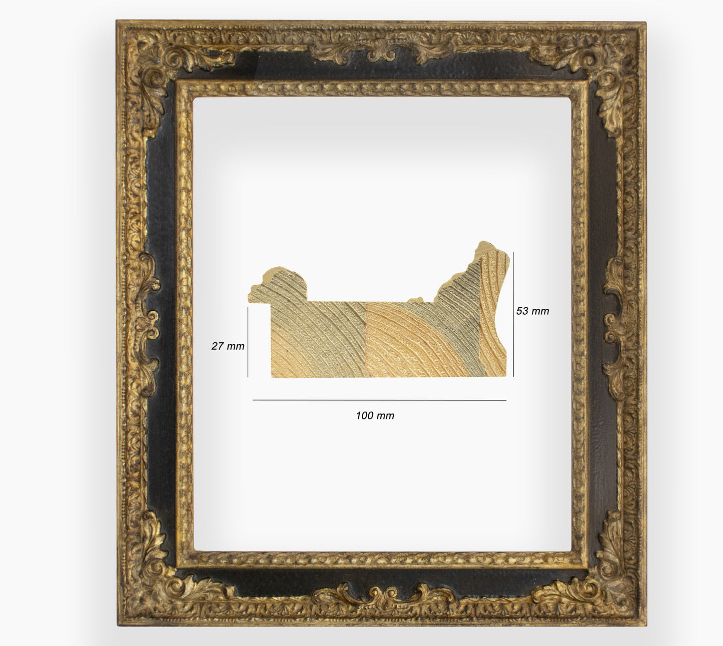 COR.743.601 marco de madera con ranura negra pan de oro